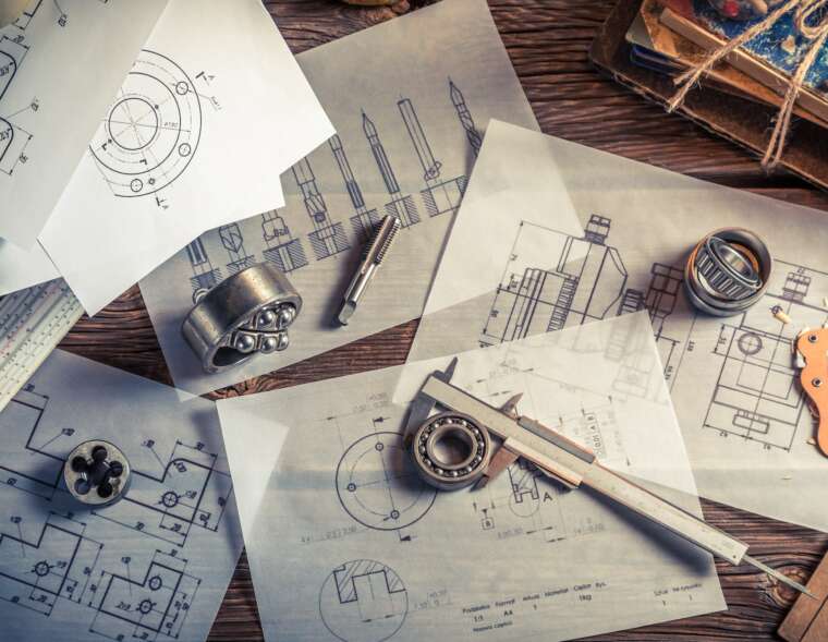 Designing mechanical parts by engineer as education concept