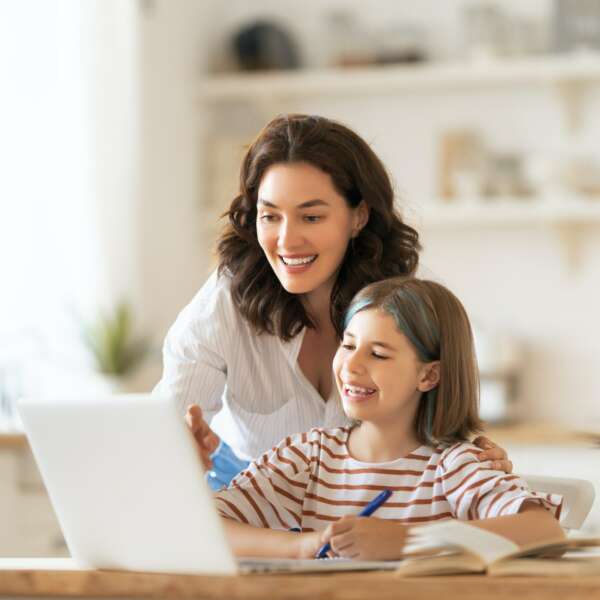 Girl doing homework or online education.