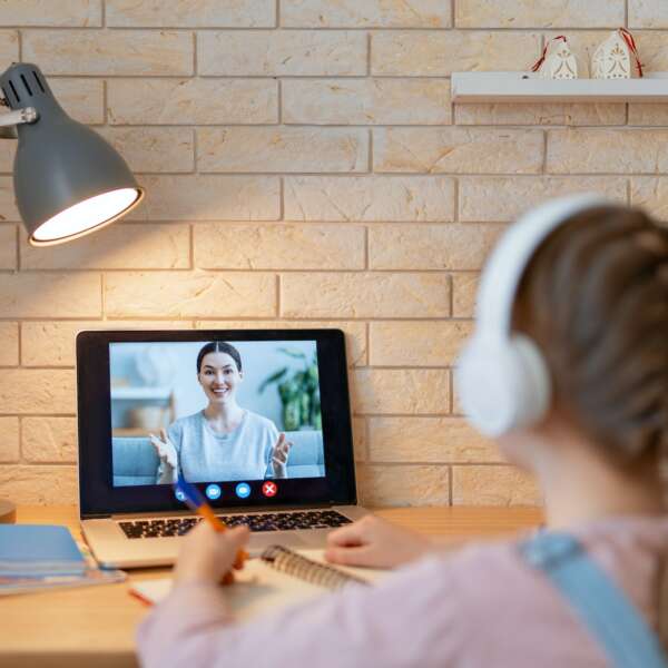 Girl doing homework or online education.