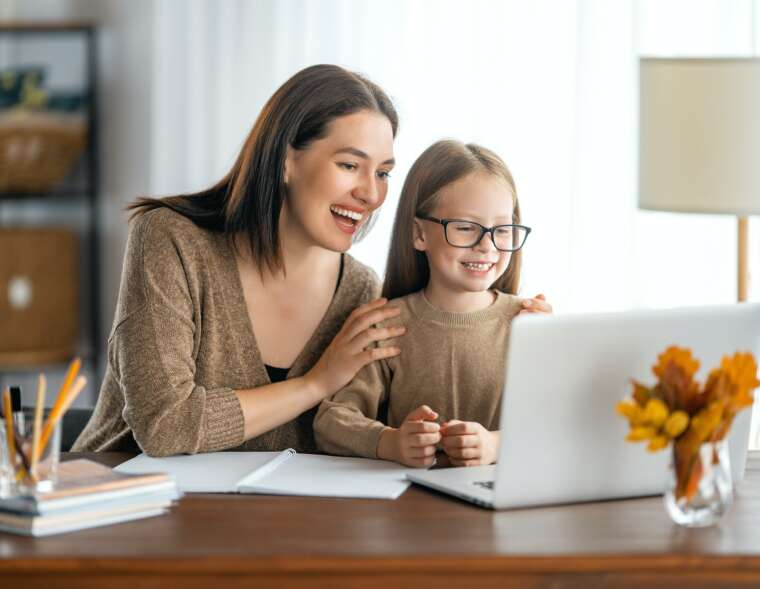 Girl doing homework or online education.