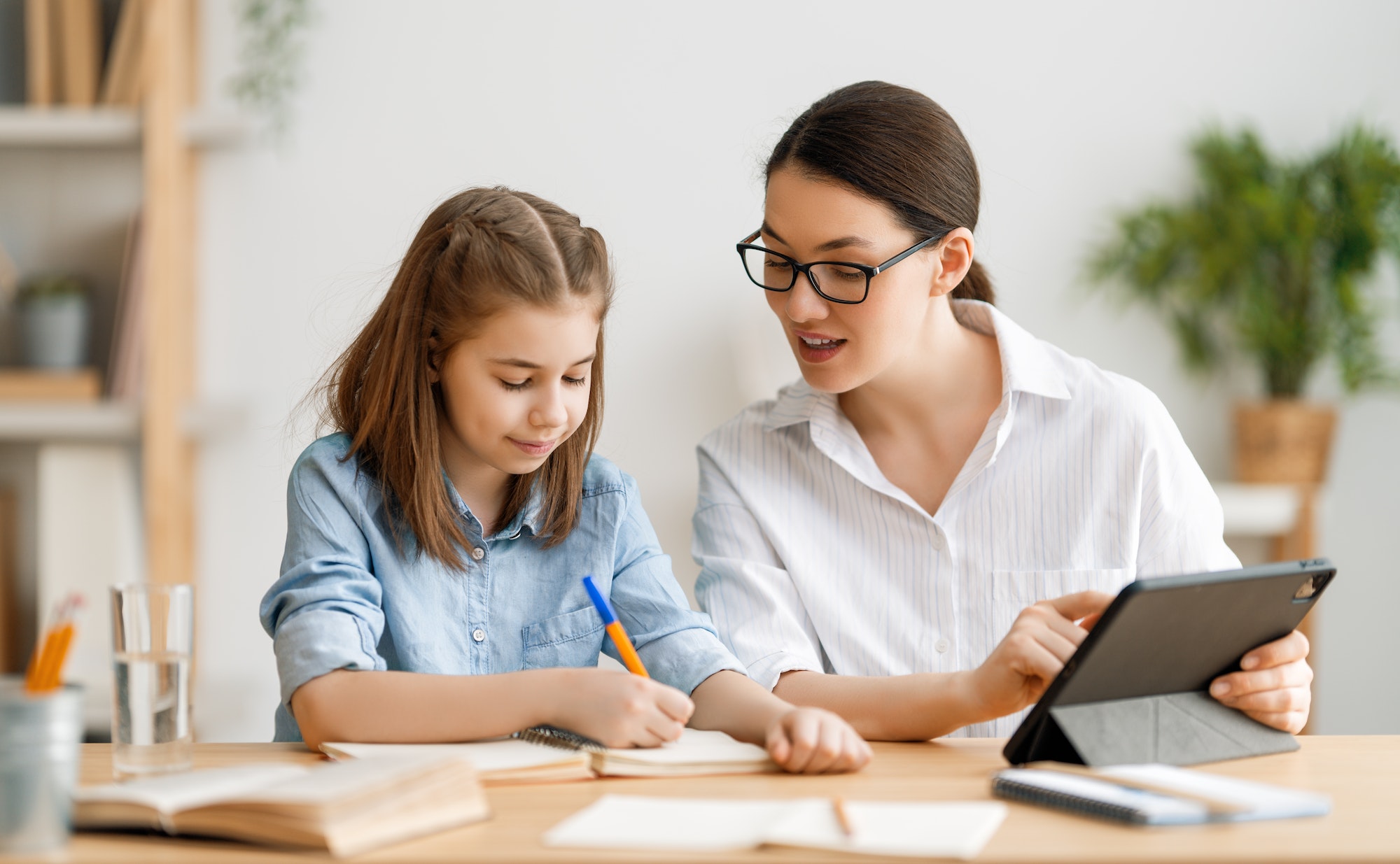Girl doing homework or online education.