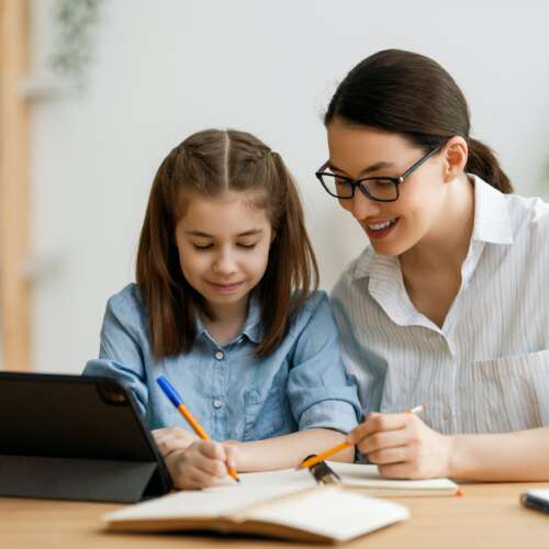 Girl doing homework or online education.