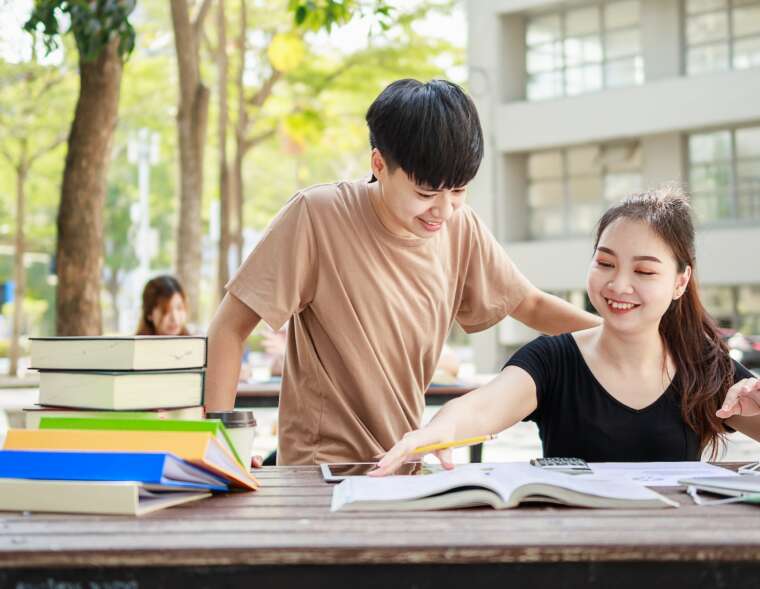 Student group and tutoring education concept.