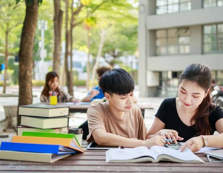 Student group and tutoring education concept.